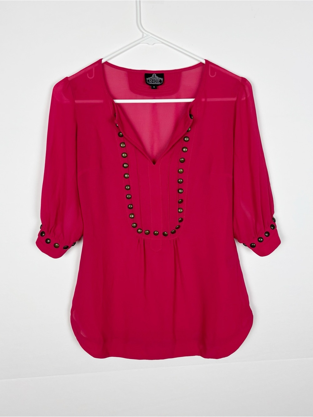 Angie Top Studded pink Chiffon Embellished V Neck Size Medium